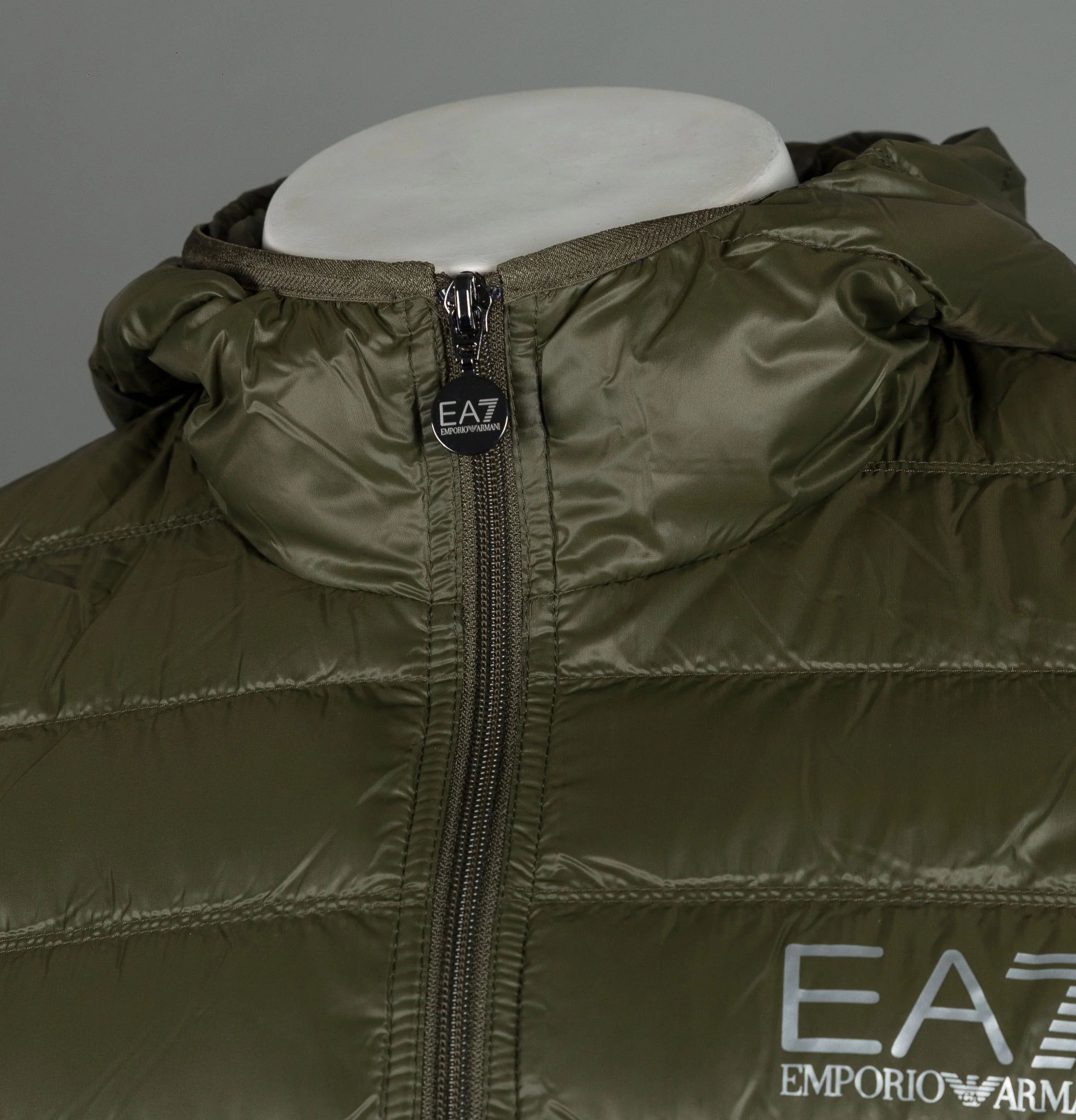 EA7 Quilted Down Hooded Jacket Forest Night - Image 3