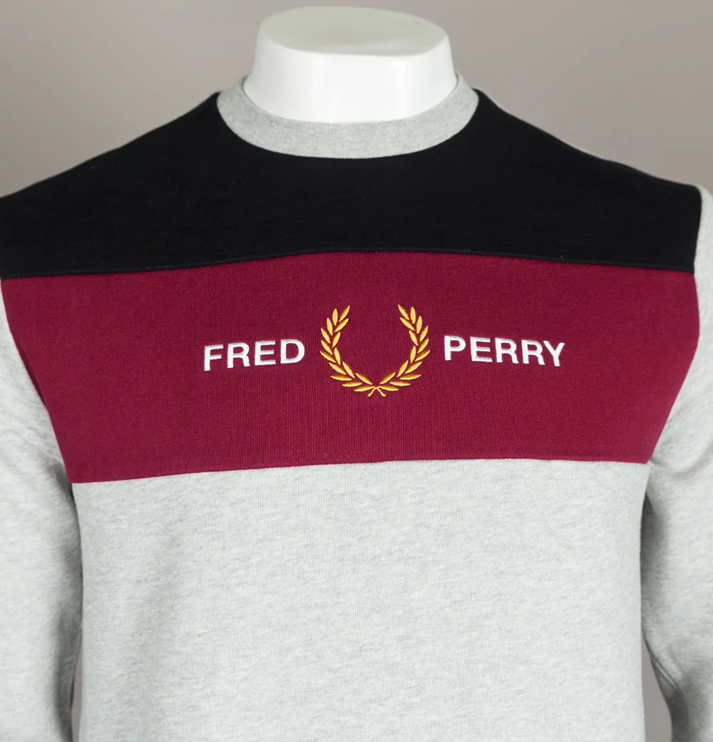 Fred Perry Embroidered Panel Sweatshirt Marl Grey - Image 3
