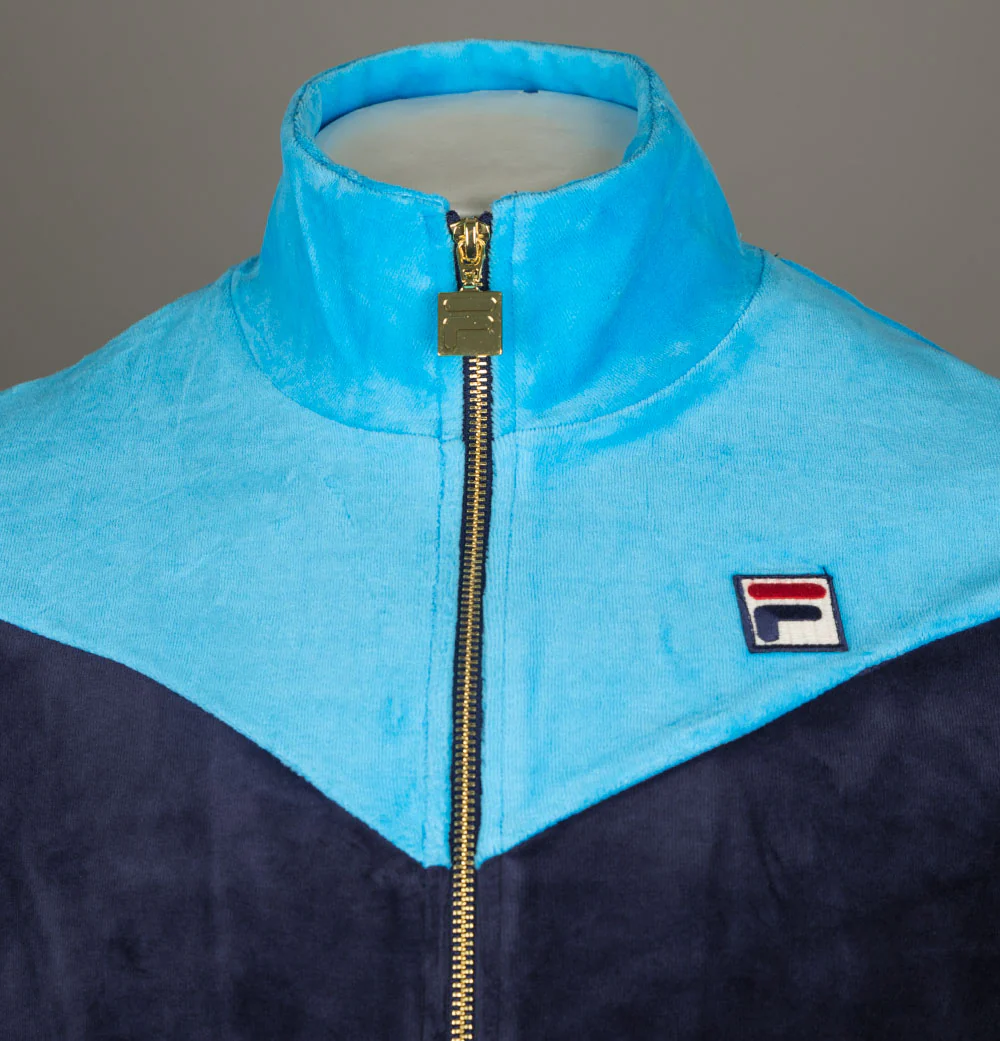 Fila Vintage Gus Chevron Velour Track Jacket Navy - Image 3
