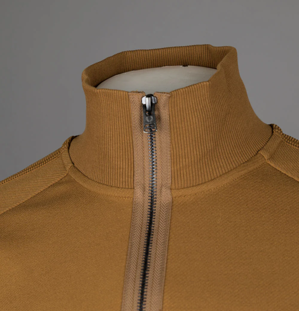 Fred Perry Half Zip Taped Track Jacket Dark Caramel - Image 3