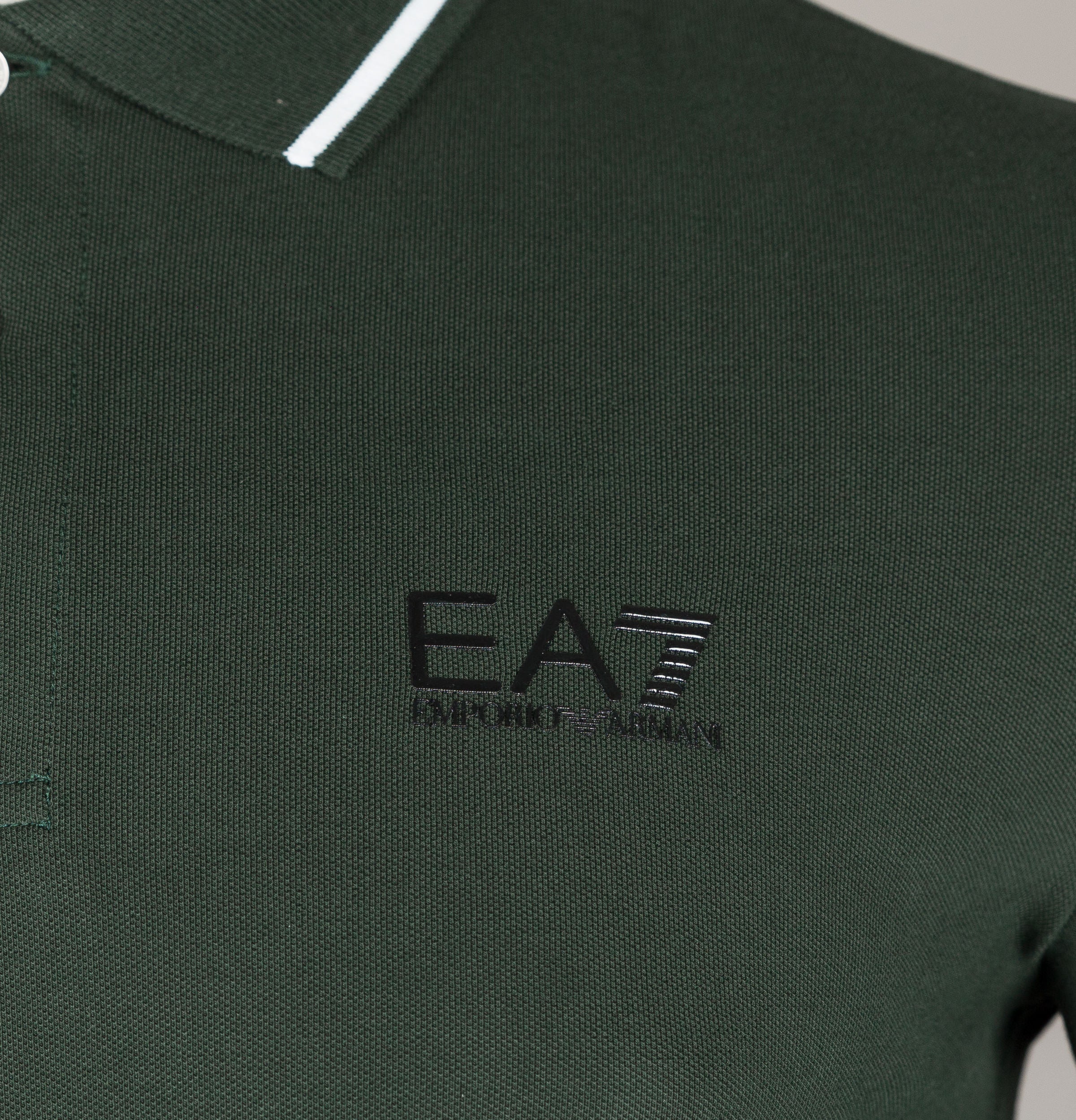 EA7 L/S Tipped Collar Polo Shirt Dark Green - Image 4