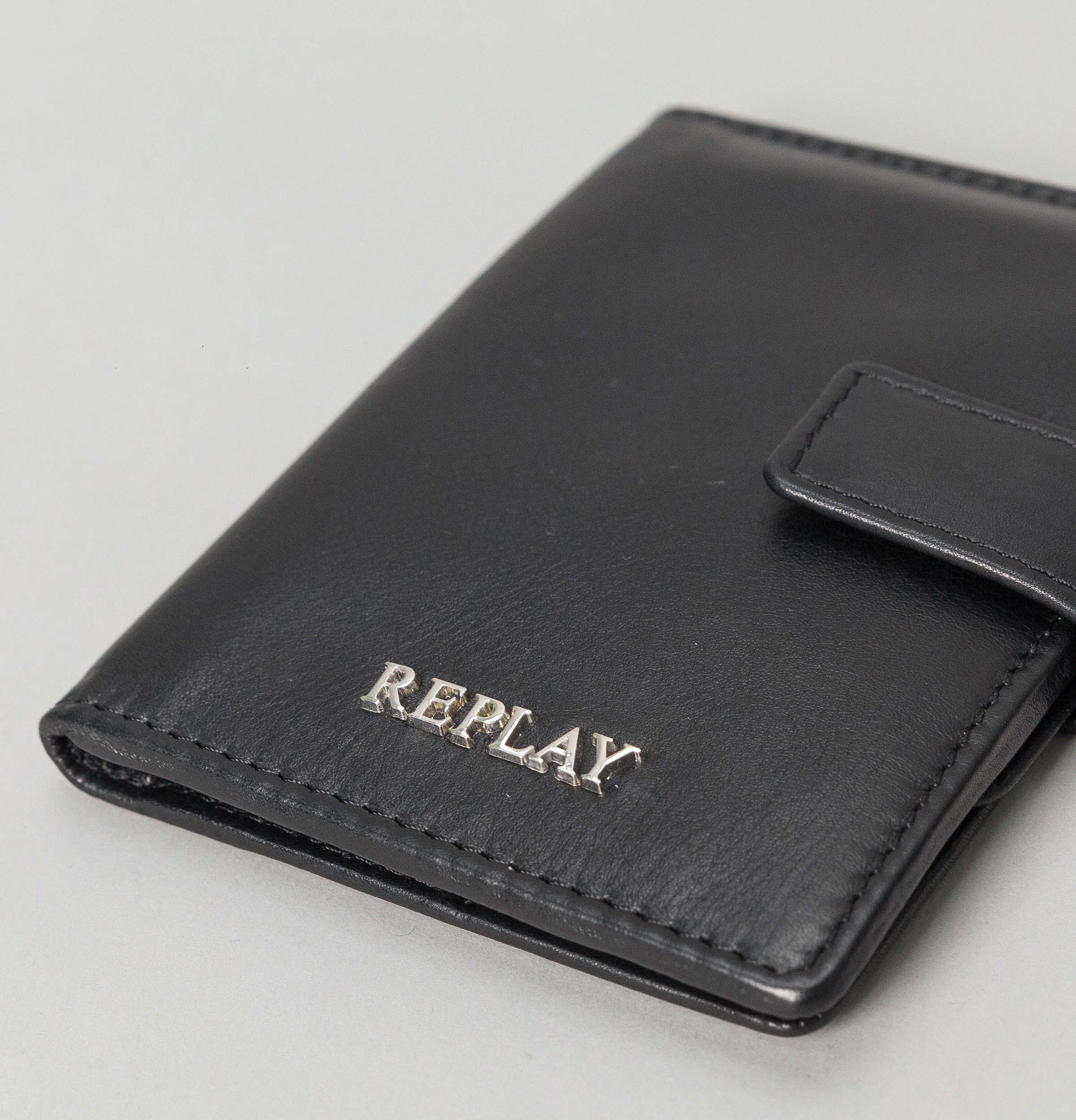 Replay Large Leather Wallet Black - Image 3