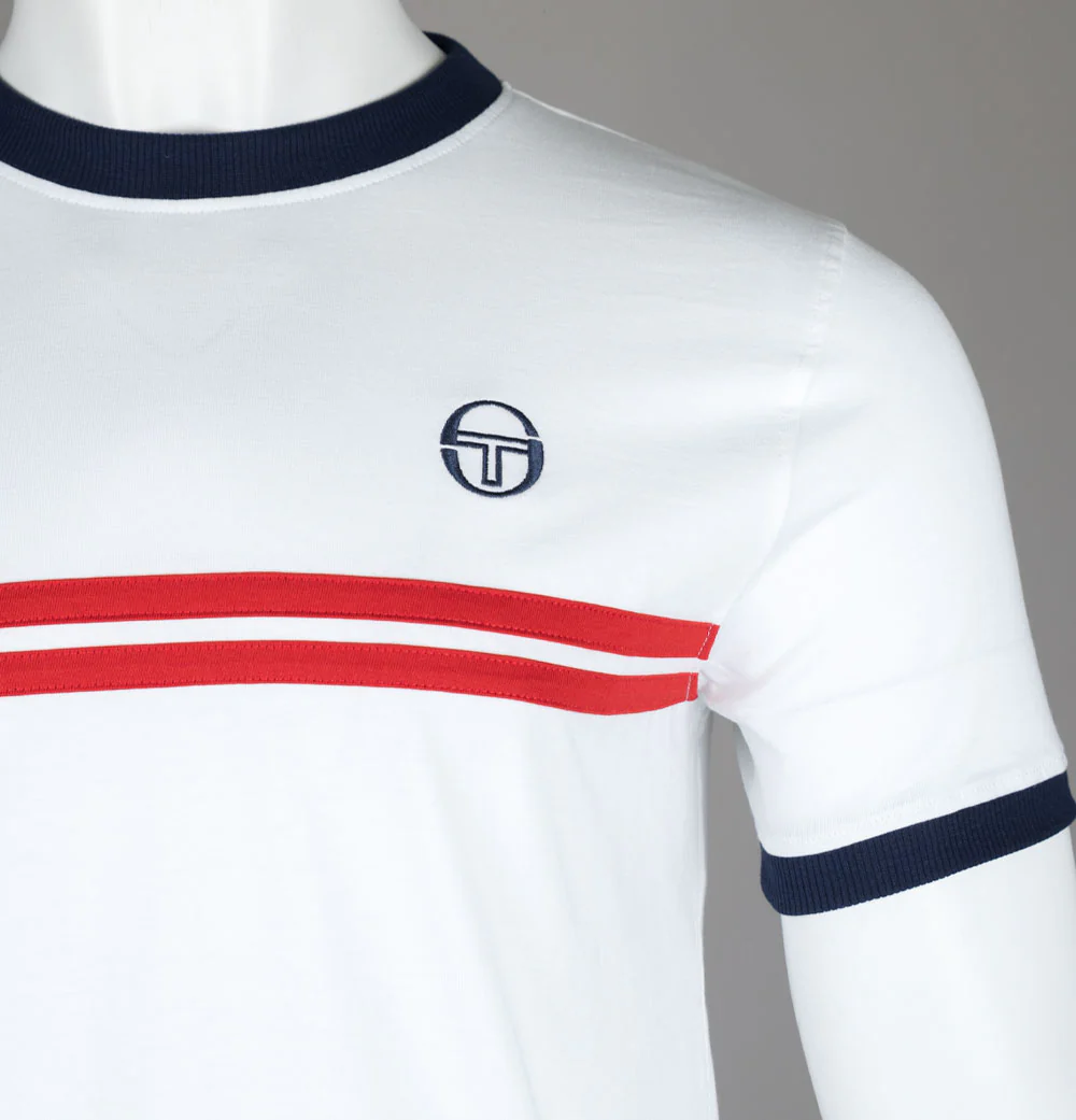 Sergio Tacchini Supermac T-Shirt White/Maritime Blue/Adrenaline Rush - Image 3